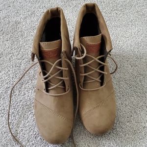 Never worn brown wedge booties